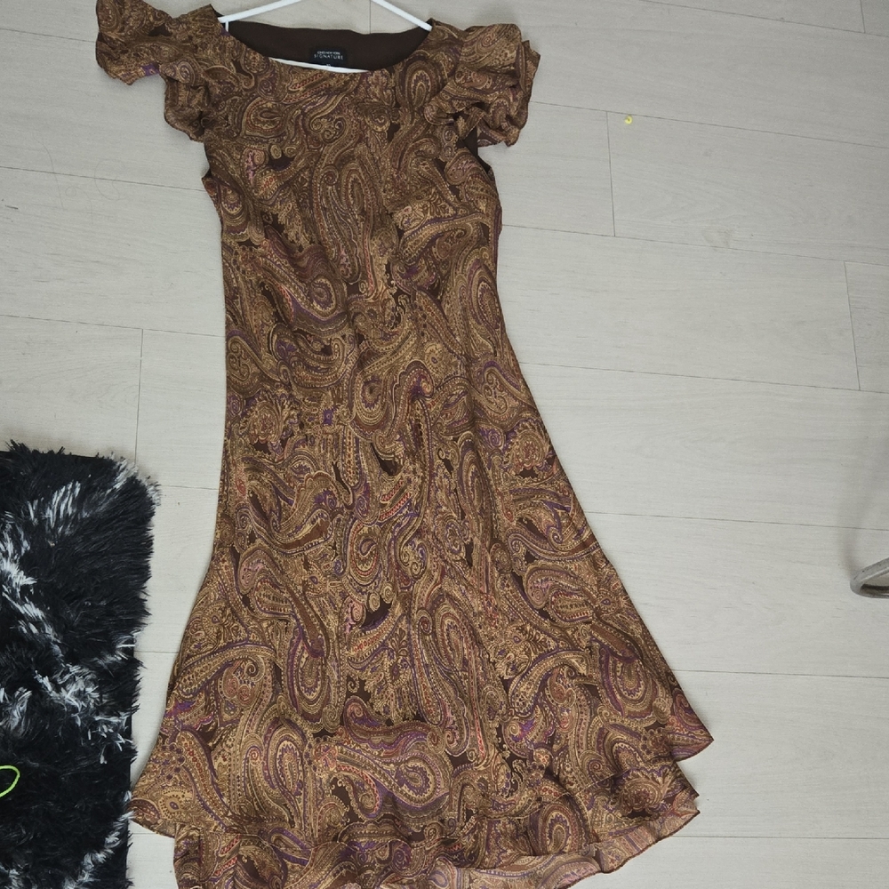 Versona Brown Tan Ruffled Tiered Midi Dress
